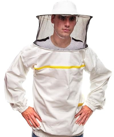 BEEART Professionelle Imkerjacke Imkerbluse aus Baumwolle– Imkerschutzkleidung – EU Qualität –Stichschutzanzug gegen Bienen & Insekten –Bequem & strapazierfähig –Mit Stoffhut & Schleier – Größen M–3XL
