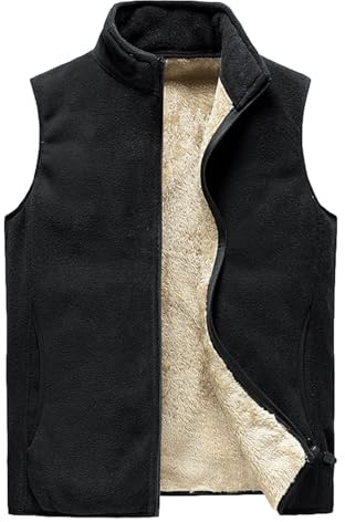 Jamron Hombre Tallas Grandes Invierno Chalecos Exteriores de Forro Polar Chaqueta Cálida sin Mangas con Cuello Alto Negro 4XL