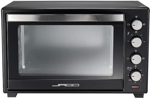 Mini horno capacidad 48 litros 2000 vatios temporizador 0-60 min 100-230°C, 6 modos de cocción con asador rejilla y placas de horno de doble acristalamiento negro horno eléctrico ventilado 01_0000301