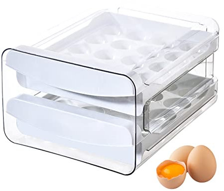 Huevera Cajón Contenedor, 40 Porta Huevos de Rejilla Tipo Doble Capa Dispensador de Huevos Ahorro de Espacio Huevera de Cocina Porta Huevos Apilable para Frigorífico