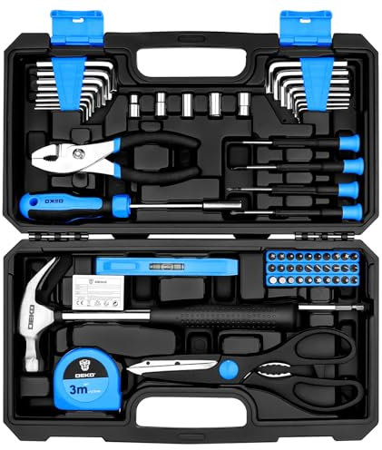 DEKO Tool Kit：Tool Set, Hand Tool Kit Box DIY for Men 62 Pieces, Home Repair DIY Tools Basic Hand Toolbox Sets for Home Blue