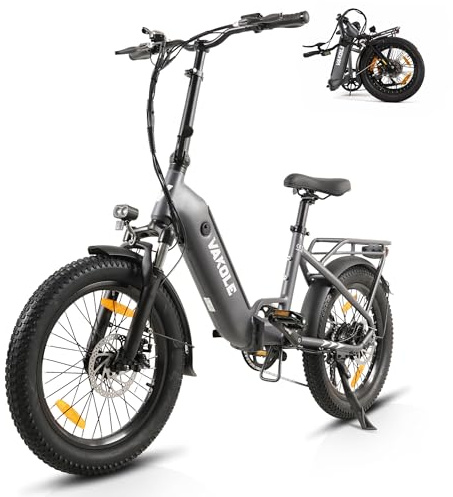 VAKOLE VT4 E-cykel hopfällbar cykel 20 tums elcyklar med 36 V 13 Ah batteri, 20 x 3,0 tums däck fatbike, EU-kompatibel elcykel för män och kvinnor