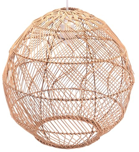 Decorasian Boho Lampenschirm aus Rattan – Korb Lampenschirm für Hängelampe mit E27 Lampenfassung – Rattan Pendelleuchte - natur