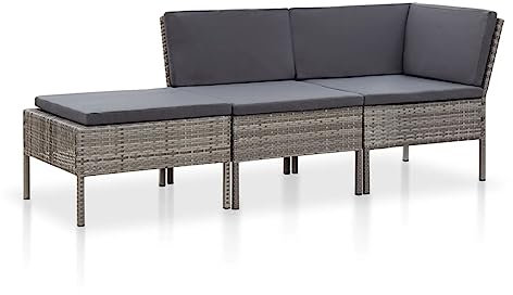Homgoday Gartensofa 3-Sitzer Gartenlounge Set mit Auflagen Gartenlounge Sofa Rattan Sofa Balkonmöbel Balkonsofa Balkon Couch Gartenmöbel Set Lounge Poly Rattan Grau und Anthrazit