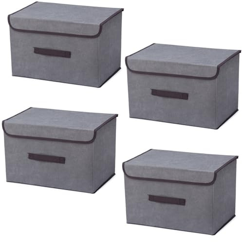 EURXLQ Faltbare Aufbewahrungsbox mit Deckel,Leinen Stoff Faltbare Lagerung Bin mit Flip-Top-Deckel & Griffe,Kleidung Decke Box für Haus,Kleiderschrank (4 Grau, 36×23×24cm)
