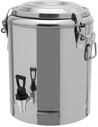Transport Thermobehälter 14L für Speisen und Getränke, Profi Gastro Speisentransportbehälter aus Edelstahl mit seitlichen Tragegriffen, Deckel mit und Spannverschluss (14 Liter mit Ablaufhahn)
