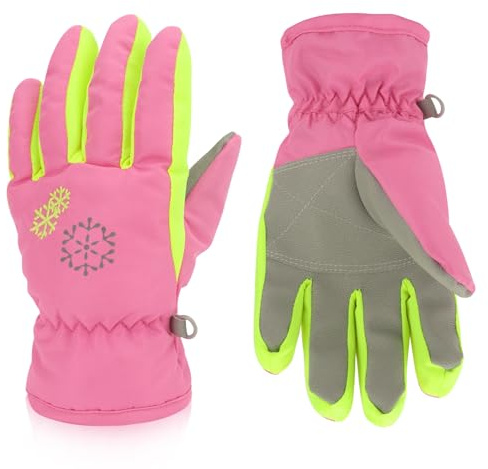 veyaltedl Winterhandschuhe Kinder, Wasserdichte Schneehandschuhe, Fäustlinge, Rosa, Ski- und Snowboardfahren, Kinder und Mädchen, männlich, Handschuhe