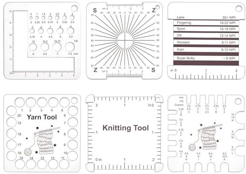 Knitting Needle Gauge, Crochet Gauge Measuring Tool, 6 Pieces Yarn and Knitting Ruler, Multi-Purpose Acrylic Knitting Gauge with Clear Scales for Knitting Lovers, Birthdays and Holidays