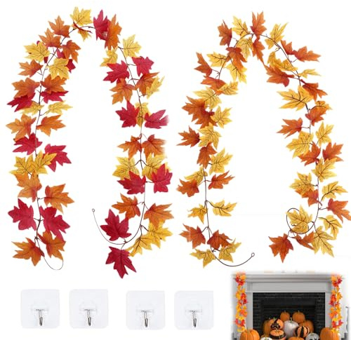 2 Pièces Deco Automne Guirlande Automne Guirlande Feuilles Automne Feuille Automne Décoration D'automne fall Decorations Déco Halloween Intérieur Guirlande Lumineuse Automne 195cm Jaune Orange