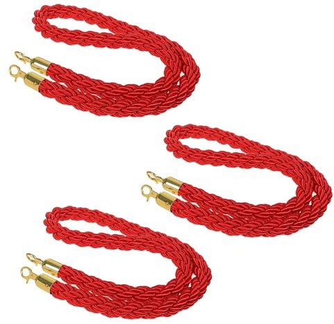 Absperrseile Absperrkordel 1/ 1,2/ 1,4/ 1,5 m Seil-Sicherheitsbarriere 1/ 2/ 3/ 4 Stück, rote Menschenmengenkontrollschnur mit goldenen Haken, gedrehtes Trennseil für Ausstellungsze Hochzeitsteppich/V