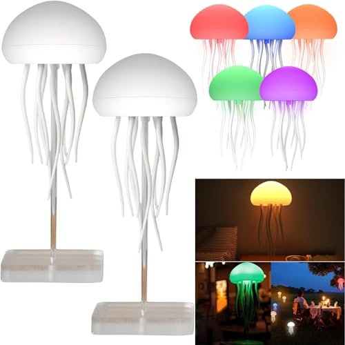 Umikk Quallenlampe,Jellyfish Lamp,Leuchtende Quallen, Sprachgesteuerte RGB Jellyfish Licht Voller Farbverlauf Quallen,LED Quallen Lampe Stimmungslicht Geschenke,Tragbare Aufladbar (2 Stück)