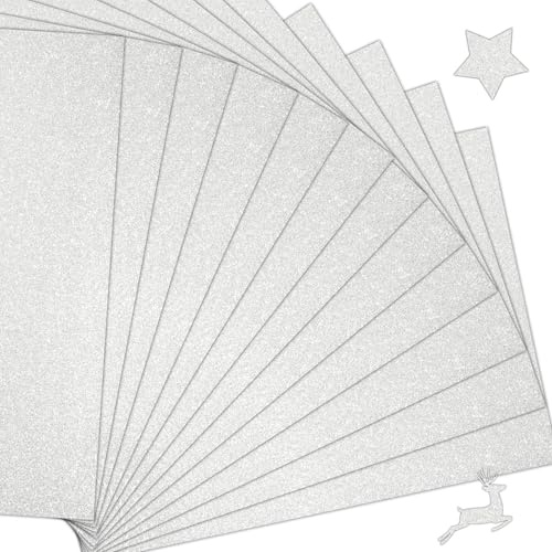 15 Blatt Glitzerpapier Silber, A4 Glitzer Papier zum Basteln, Glitterkarton | 21x29.7cm Crafting Bastelpapier, 250g/m² Kartonpapier für DIY Grußkarten,Scrapbooking,Weihnachtskarten,Schultüte Zubehör