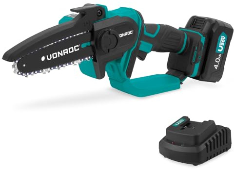 VONROC Mini Tronçonneuse Sans Fil 20V – VONROC CS506DC | Scie Électrique Compacte & Puissante pour Élagage, Coupe de Bois, Lame 127 mm, Tension Rapide, Léger & Sécurisé | Batterie Non Incluse