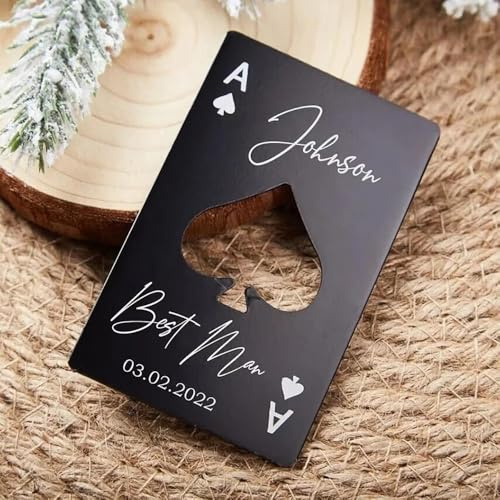 Abrebotellas de cartas personalizado, abrebotellas de póquer personalizado, abrebotellas de cartas de As de espadas para recuerdos de fiesta de boda (50 piezas)