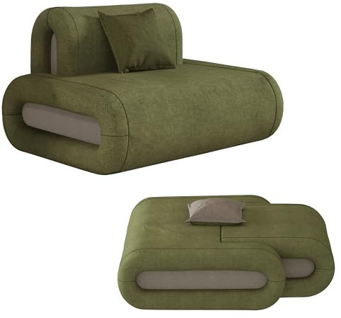 Rucener Grün Bodensofa Klappbar 2 Sitzer 130cm mit Dekokissen, Kleines Sofa mit Schlaffunktion für Jugendzimmer, Modern Wohnzimmer Sitzecke Couch