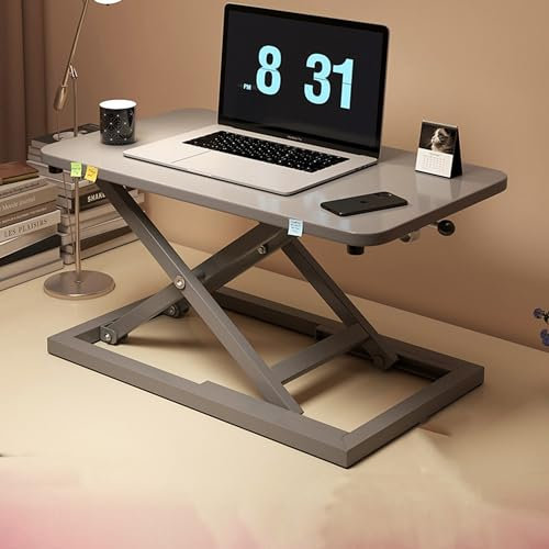 Höhenverstellbarer Stehpult mit großem Arbeitsplatz und faltbarem Design, ideal für Büro und Gaming, L-förmiger Computertisch aus Holz mit abgerundeten Kanten