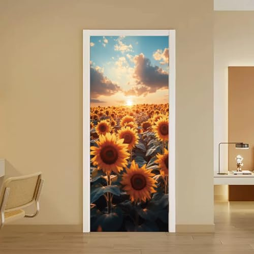 arricraft 2 pz adesivo porta Autoadesivo, 31.5X78.7 Adesivi Murali per Porte con Girasoli In PVC Carta Da Parati Rimovibile Decorazione per Camere Da Letto Soggiorno
