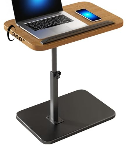 lcvtos 360° roterbart höj- och sänkbart sidobord, lutbart C-bord, mobilt och praktiskt utrymmesbesparande för soffa, säng, perfekt för snacks, bärbar dator, små rum (träfärg)