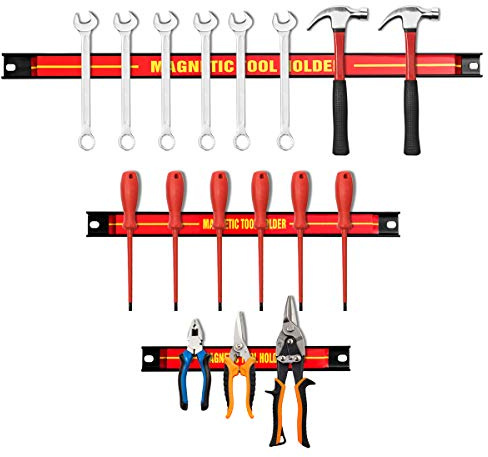 GYMAX Lot de 3 Barres Magnétiques 46cm, 30cm, 20cm, Capacité Totale 22 KG pour Outils, Porte-Outils Mural en Ferrite, Baguette Aimantée pour Outils, Convient pour Cuisine, Garage, Atelier