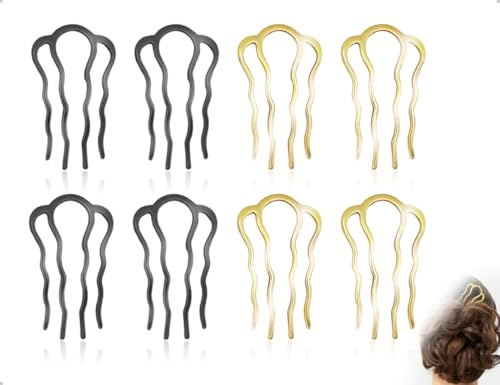 AOYEGIC 8 Stück Haarkämme,Vintage Metall Zähne Haar Steckkamm,verwendet für Frauen Mädchen Arbeit,Schule,Büro,Hochzeit,Party(Schwarz und Gold,U Förmige)