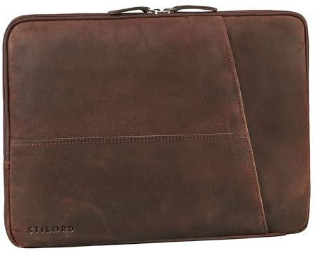 STILORD Cannes Vintage Laptophülle 15 15.6 16 Zoll Leder Herren Laptop-Tasche Gepolstert Wasserabweisend | Schmales Laptop Sleeve Echtleder Notebook Hülle für Arbeit & Uni Farbe:Zamora - braun
