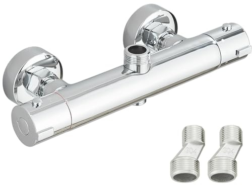 Thermostatic Shower Mixer Bar,Two Outlet,Shower Mixer Taps Wall Mounted Thermostatic Dual Outlet Shower Valve Brass,Chorme Finished