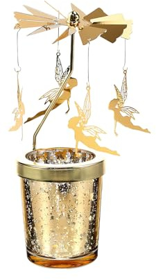 Windlicht Karussell, Teelichthalter Karussell-Golden | Weihnachtliches Windlicht, Rotierender Kerzenhalter (Ohne Kerzen), für Weihnachten, Heimdekoration, Geschenke (Fee)