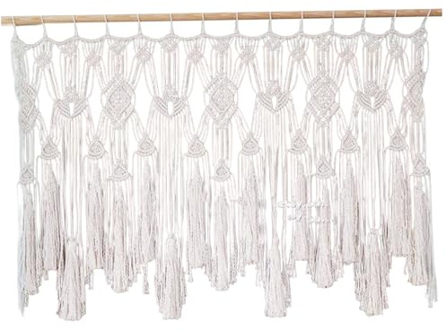 Muzrunq Makramee-Vorhänge für Fenster, aus Baumwollseil gewebter Makramee-Volant, Wandbehang, kurzer Boho-Volant für Küche, Schlafzimmer, Balkontür, 119, 4 x 55, 9 cm, Dekor