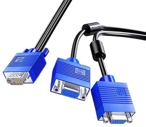 UncleS Adattatore Splitter VGA Premium da 1 Porta Maschio A 2 Porte Femmina La velocità Veloce Migliora La Trasmissione del Cavo Splitter VGA per PC