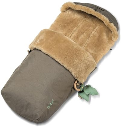 Fellhof Alpakafell Fußsack Montana | 45x98 cm | Für Kinderwagen und Buggy | Warm, Winter- und wetterfest | Für Sensible Haut | Gurtschlitze, Kapuze abnehmbar, Reflektorstreifen, rutschfest