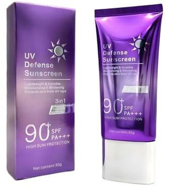 Crema solar 4 en 1, aislante, imprimación y crema de tinte natural, hidratante y fresca, duradera y no se descascarilla, con 2 almohadillas para el pulgar (lila, 50 g)