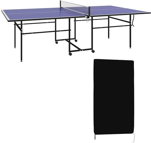 SPORTNOW Table de Tennis de Table ping-Pong Pliable + Housse de Protection - 4 roulettes, Fermeture éclair, Anti-UV et imperméable, pour l'intérieur et l'extérieur - Bleu et Noir