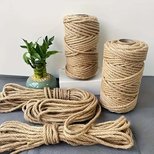 Spago di Juta Naturale da 6 mm, Corda in Canapa di Tela Ruvida Fatta a Mano per Artigianato, Giardinaggio, Fai da Te, Lavorazione a Maglia Piante, Confezione Regalo, Legatura e Imballaggio(Size:180M)