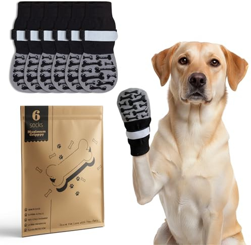 Fantasreen Anti-Rutsch Hundeschuhe 6 Stück, Verstellbar, S | Doppelseitiger Grip für Parkett, heißen Asphalt und Winter. Verstellbare Pfotenschutz Socken. Modernes Grau.
