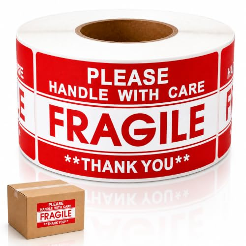 500PCS Fragile Aufkleber, Zerbrechlich Aufkleber, Warnetiketten Aufkleber Zerbrechlich Fragile, 50 x 90 mm, selbstklebende Warnhinweise für Kartons, Glas, Gepäck und Umzug, wetterfest und abriebfest