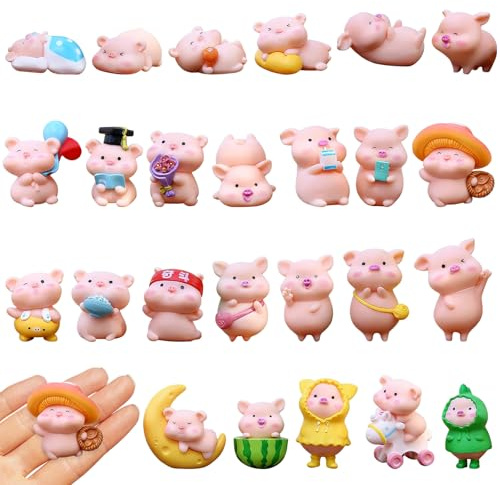 25 Stück Glücksschweinchen Glücksbringer Set, , Rosa Glücksschwein, Harz Mini Figuren Schwein, Niedliche Pig Dekofiguren, Schwein Geschenk für Schweinliebhaber Kuchen Dekoration, Armaturenbrett Deko