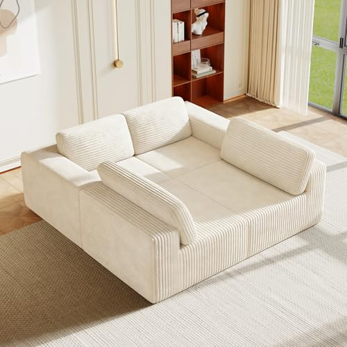 Vesgantti 404cm Groß Modulares Ecksofa mit Schlaffunktion, Cord, Beige | Vollmodulares 4-Sitzer Sofa, Taschenfederkern & 35D Komfortschaum, extra tiefe Sitzfläche, flexible Modul-Kombination