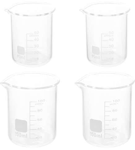LALADEFIEE Messbecher und Hitzebeständigem Material 50ml und 100ml aus Borosilikatglas 4 Stück mit Präzisen Skalenlinien für Vielseitigen Kücheneinsatz