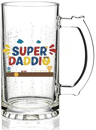 Verdaxis Dad Gift from Daughter Son, Fathers Day Beer Glass Gift for Dad Stepfather, Super Daddy Birthday Gifts Beer Mug for Daddy