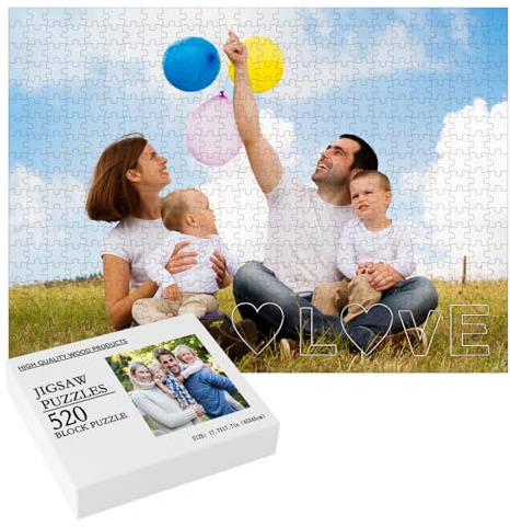 Personalised Jigsaw Puzzle Custom Photo Puzzle, 520 Piece Wooden Photo Puzzle, Make Your Own Anniversary Wedding Birthday Christmas Valentines, Gifts for Family Friend Him and Her