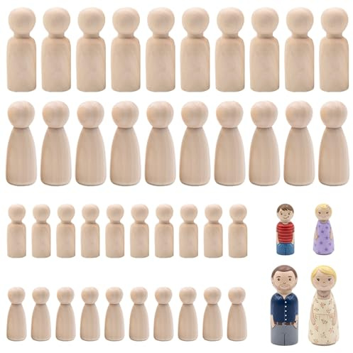 40Pcs Wooden Peg Dolls 35mm 65mm, Wooden People Figures, DIY Wooden Figures, Figures Wood Crafts Kit for DIY Crafts Weddings Parties and Kids Creative Art Projects