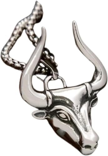 Collar Hombres, Collar Collar Cadenas Joyería Hombres Mujeres Collar Colgante Collar De Cabeza De Toro Punk Macho Animal Colgante