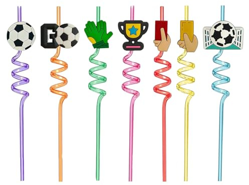 NiceNaiils 7 Pcs paille plastique, Pailles Enfants Reutilisables, Football Straws Spirale, Pailles Réutilisables en Plastique, Pailles en Football pour les Enfants, pour fête d'anniversaire d'enfants
