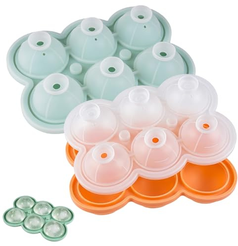 2 Piezas Redondo Cubiteras para Hielo Grande, Bandeja de Cubitos Hielo | Reutilizables, Moldes de Cubitos de Hielo Redondos con Tapa, Sin BPA, para Whisky, Cócteles, Vino y Otras Bebidas