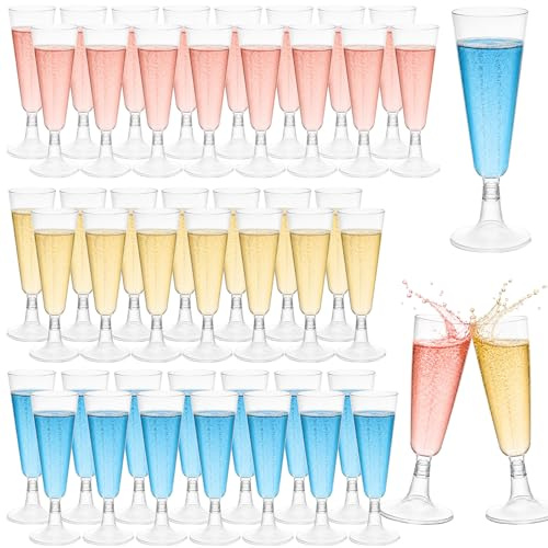 30 Pezzi Flute Plastica 160 ml, Bicchieri Champagne Plastica Riutilizzabili Trasparenti con Base Removibile, Calici Plastica per Prosecco, Spumante, Matrimonio, Compleanno, Festa e Ricevimento