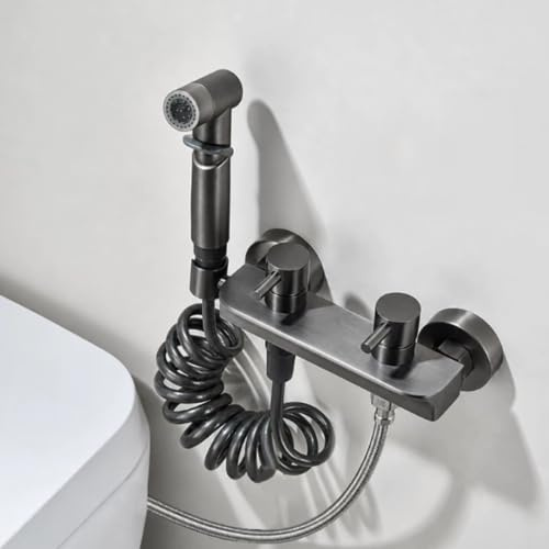 FQYEP Bidet Portable pour WC Gris Pistolet Pulvérisateur De Bidet Mural Eau Chaude Et Froide Double Fonction En Laiton Adapté Au Nettoyage Des Toilettes