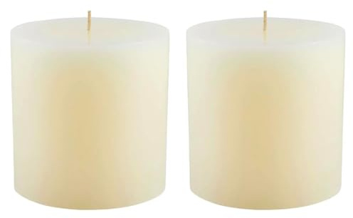 Mister Candle Non Scented Pillar Candle, Unscented 4 x 4 Inch Candles (Set of 2) Hand Poured Ivory Unscented Candles for Home Decor, Premium Wax, Smokeless & Dripless, 80 Hour Burn Time