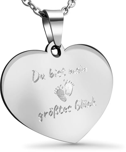 Hanessa Personalisierte Kette mit Gravur Edelstahl 50 cm mit Anhänger Herz in silber - Personalisierte Halskette für Frauen - Personalisierter Schmuck Damen Kettenanhänger