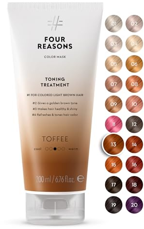 FOUR REASONS Color Mask, Toffee (27 Farbtöne) – Haar-Gloss & Farbspendende Pflege – Semi-Permanente Hellbraune Haartönung – Vegan & Cruelty-Free – 200 ml