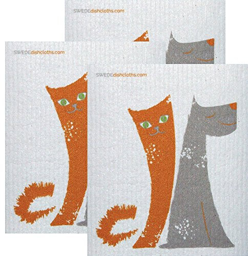 Swedish Dishcloth by SWEDEdishcloths | Set of 3 each Swedish Dishcloths Dog/Cat Friends Design | Eco Friendly Cleaning Absorbent Cloth Eco Friendly Cleaning Wipes